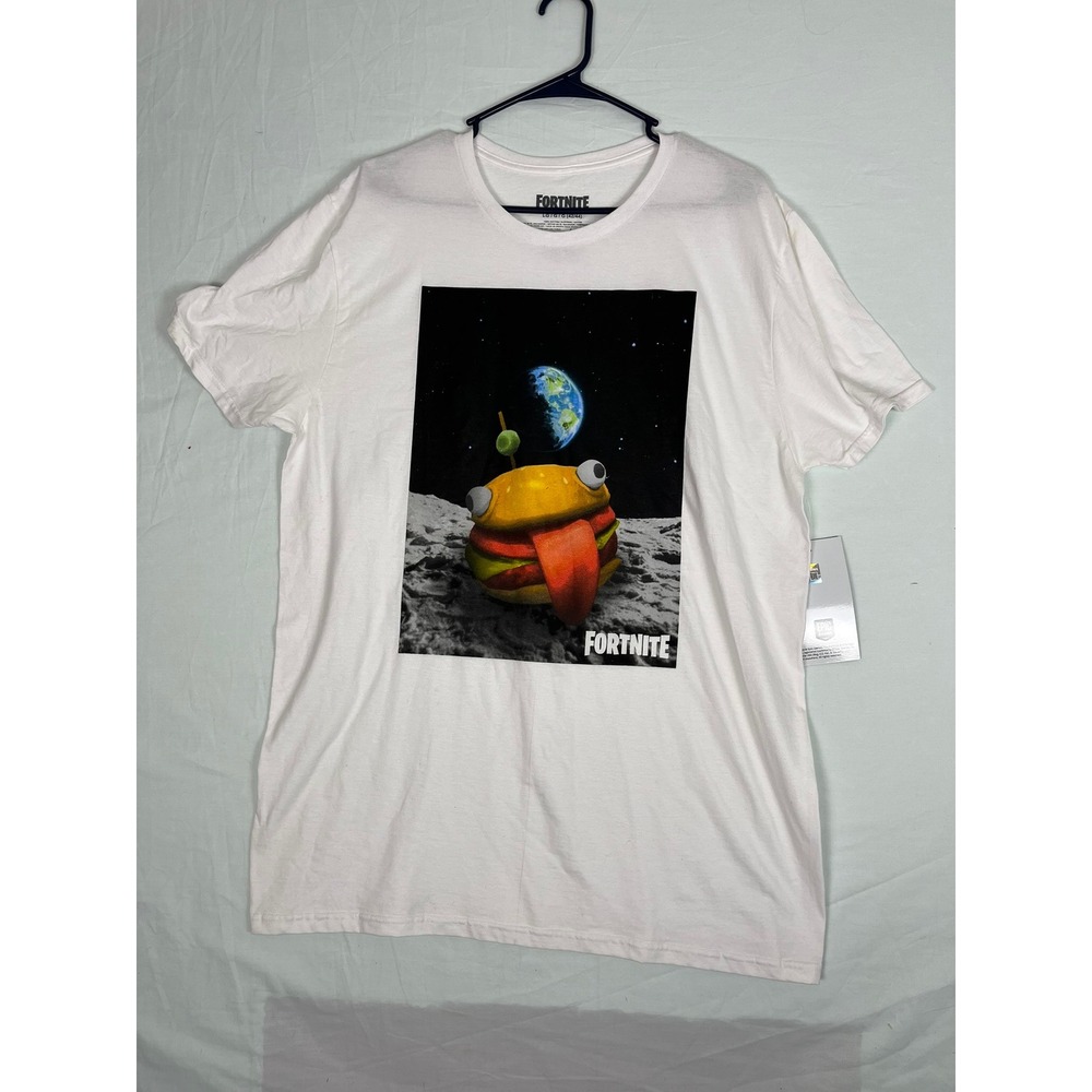 Fortnite Graphic T-Shirt Mens Large White NWT Durrr Burger Space Moon Print